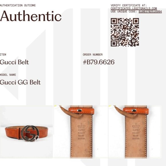 Gucci GG Monogram Leather Belt In Dark Orange Men's Size 95/38 - Preowned - Picture 12 of 12